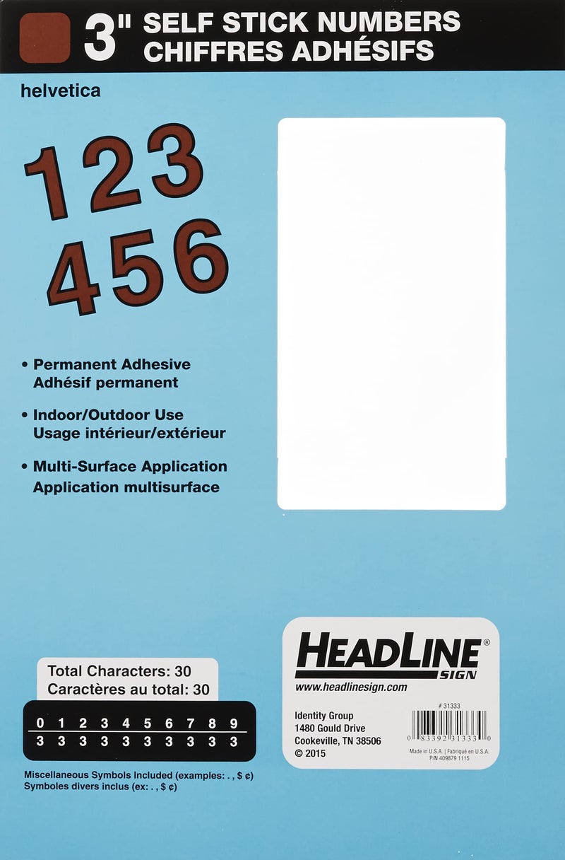 Headline Sign 31333 Stick-On Vinyl Numbers, Red, 3-Inch, Made in USA - Image 1